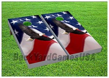 American Flag Bald Eagle CORNHOLE BEANBAG TOSS GAME w Bags Game Boards Set 994
