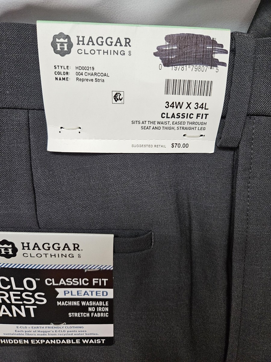 c New Haggar Men's Size 34W x 34L E-CLO Stria Pleat Front Dress Pant