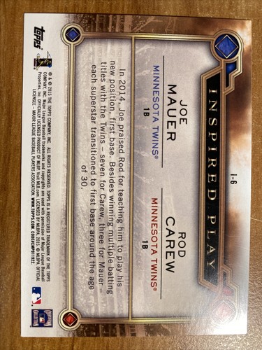 2015 Topps Inspired Play #I-6 Joe Mauer & Rod Carew Minnesota Twins 🔥HOT CARD🔥 - Picture 2 of 2