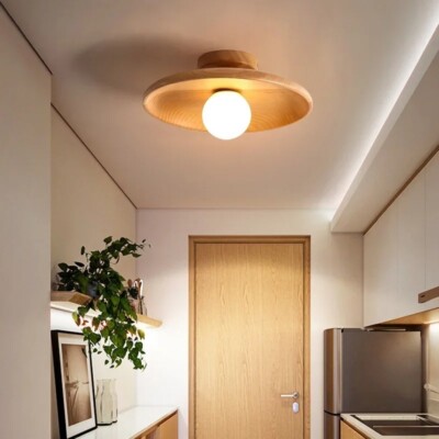 Nordic Holz Deckenlampe E27 | Minimalistisch Retro LED Leuchte Ø18 28cm | Design