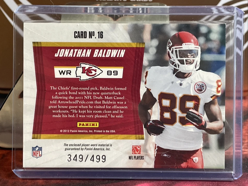 2012 Panini Totally Certified Future Jonathan Baldwin Jersey Patch Chiefs /499 - Image 2 of 2