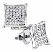 Ladies .25Ct Natural Diamond Kite-Square Earrings 925 Screwback 10x10mm
