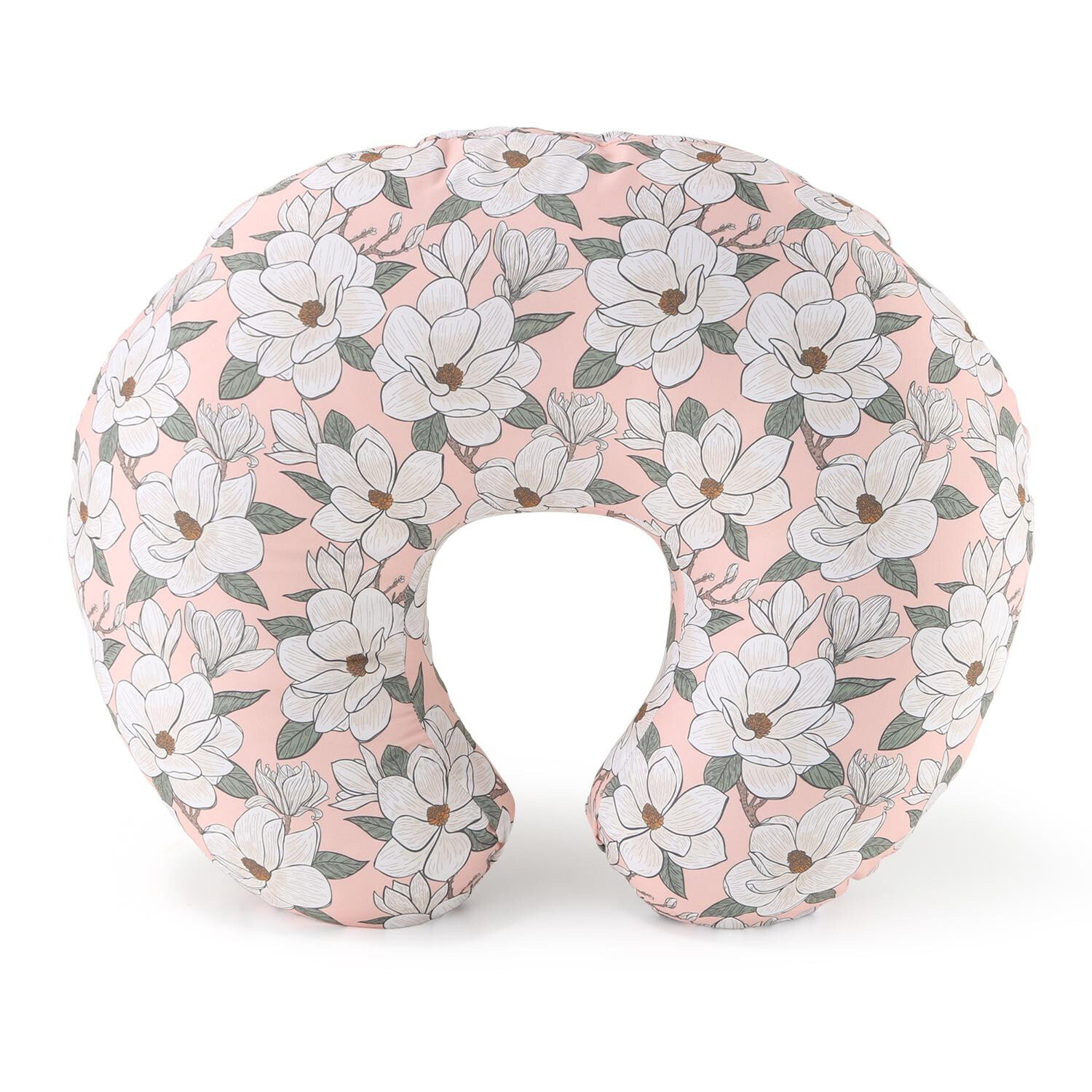 The Peanutshell Pink & Gray Magnolia Print Nursing Pillow for Feeding & Cuddling-image