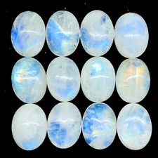 12 Pcs Natural Rainbow Moonstone 16x12mm Oval Blue Shines Cabochon Gemstones Lot