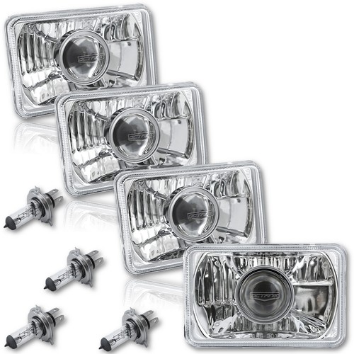 4X6" Halogen Crystal Clear Glass Projector Headlight H4 Light Bulb Headlamp Set - Picture 1 of 12
