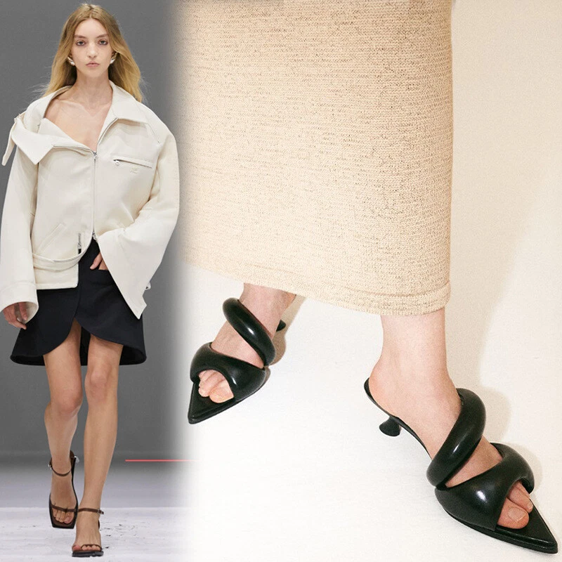 Verano Nuevo Para Mujer Punta Punta Cuero Gatito Tacones Zapatillas Sexy Sandalias de Fiesta Foto 4 de 4