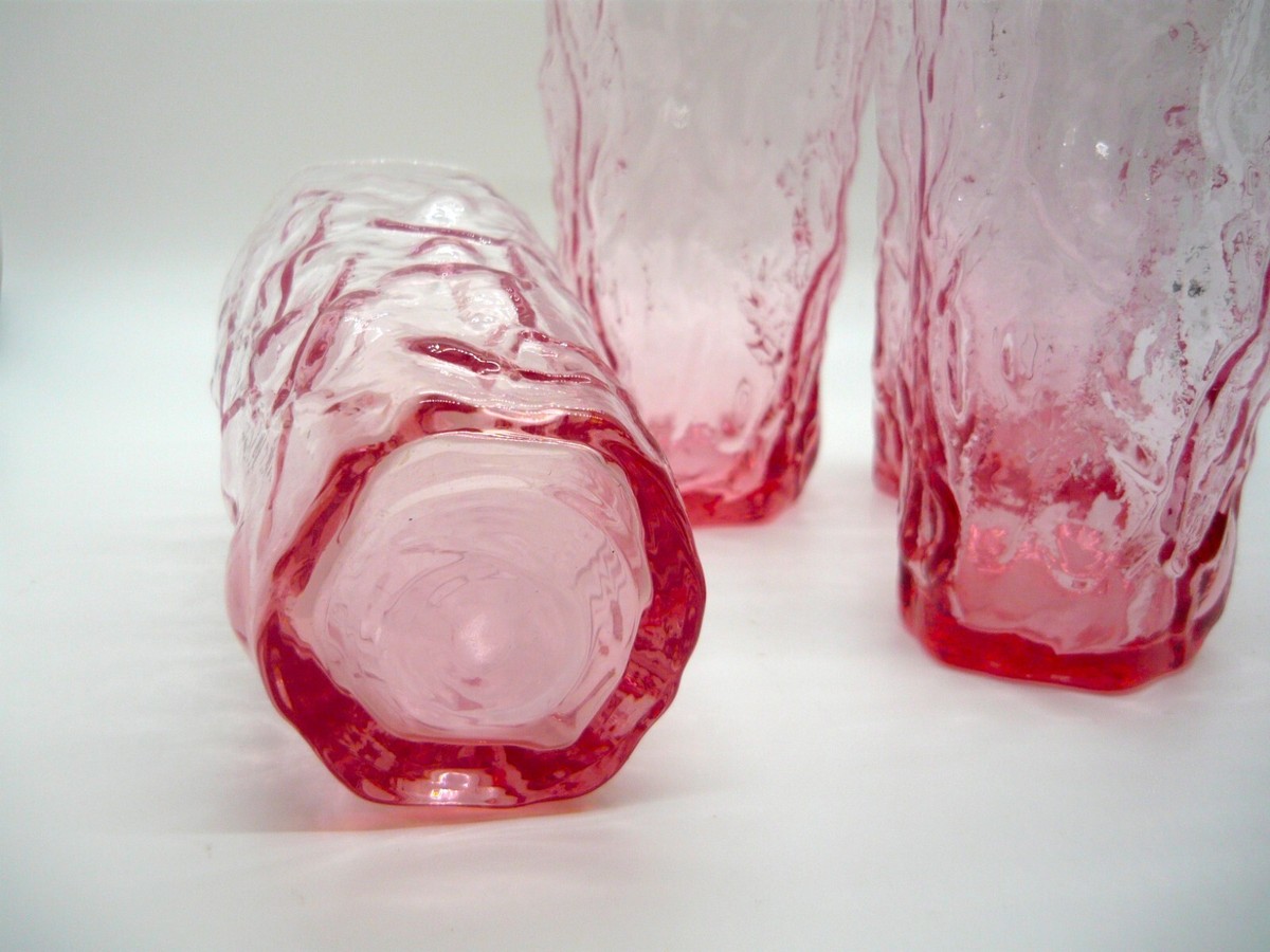 Vintage Morgantown Seneca Driftwood Pink Glasses Crinkle Set Vintage Morgantown Seneca Driftwood Pink Glasses Crinkle Set