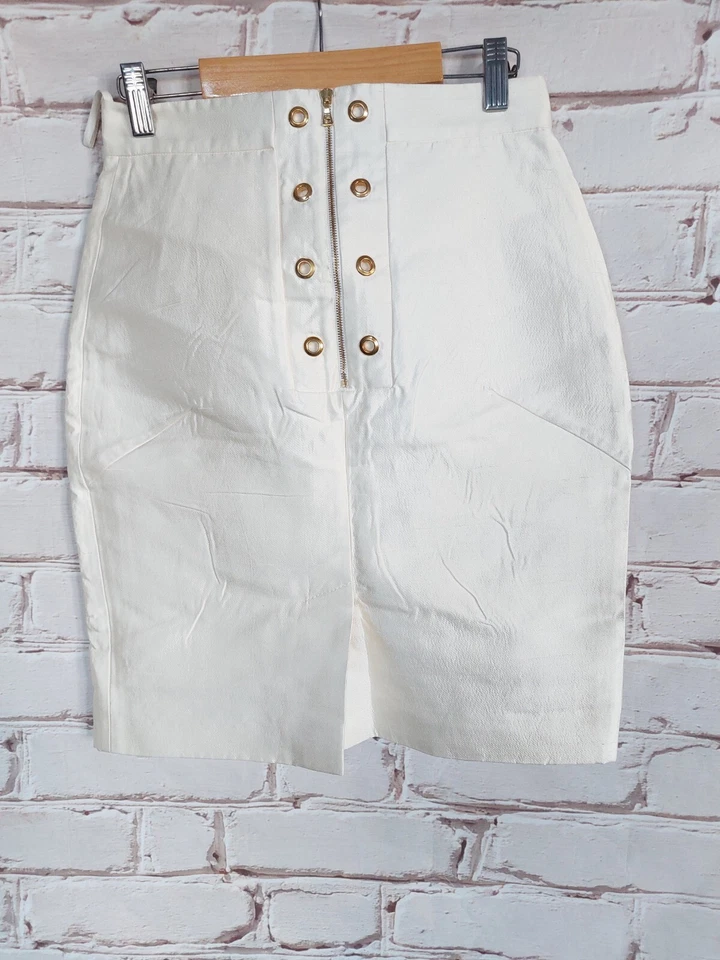 Prada Milano Damen Rock Gr.I38 D32 Perlweiss Baumwolle Seide Made in Italy  - Bild 2 von 4