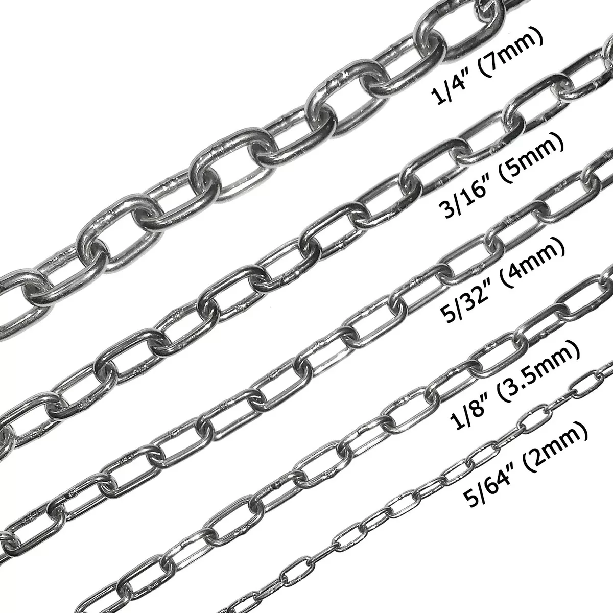 Stainless Steel 316 Chain 5/64 1/8 5/32 3/16 1/4 Medium Link by the  foot