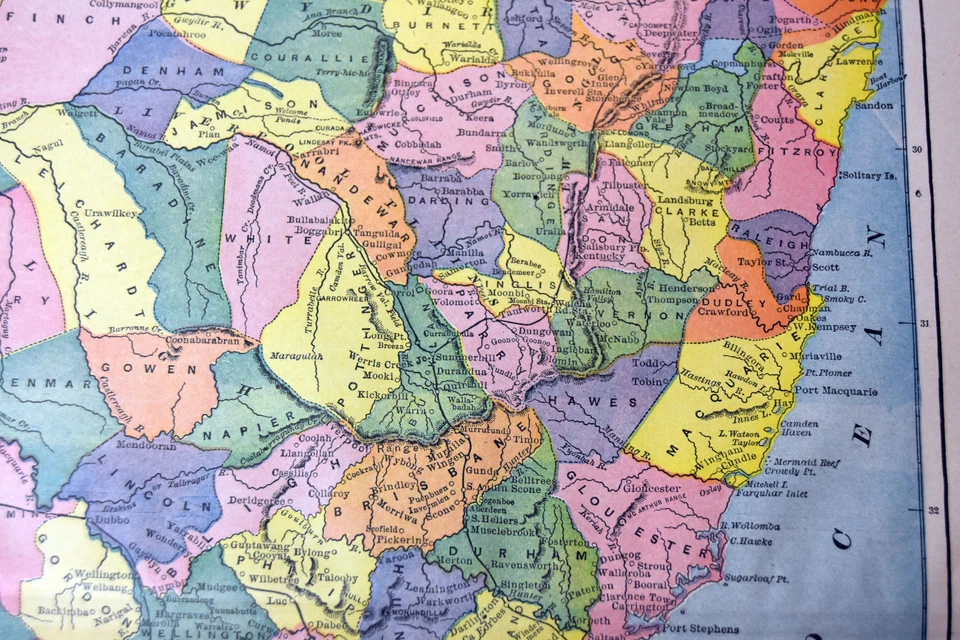 Mapa antiguo original de 15" de la década de 1890 Nueva Gales del Sur Australia Foto 3 de 3