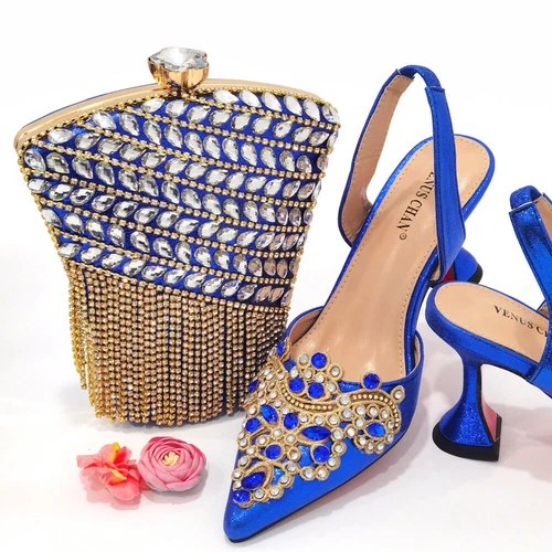 Matching Sandals Lady Shoes Luxury 1 Set Italian Shoes And Bags Rhinestone Shoes - Picture 19 of 24