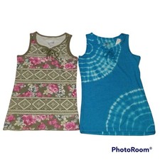 Justice Girl 8 Set of 2 Blue Tie Dye  Floral Ribbed Tie Front Tank