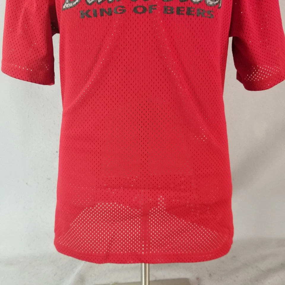 Budweiser Jersey Camisa Hombre 2XL XXL Extra Grande Rojo Manga Corta Malla Henley Foto 3 de 4