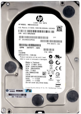 FESTPLATTE HP MB3000ECVJH 694372-002 3TB 7200U/min 64MB CACHE SATA III 3.5'' Zoll