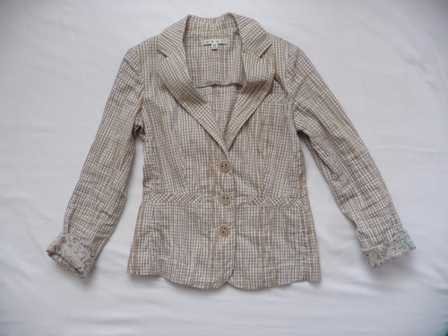 CABI XS Giacca Camicia Top Blazer Seersucker Bianco Beige Plaid Bordo Floreale Polsini - Foto 6 di 7