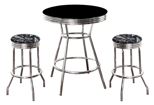 MLB Black and Chrome 3PC Bar Table Set w/Team Fabric Covered Swivel Seat Cushion - Picture 6 of 16