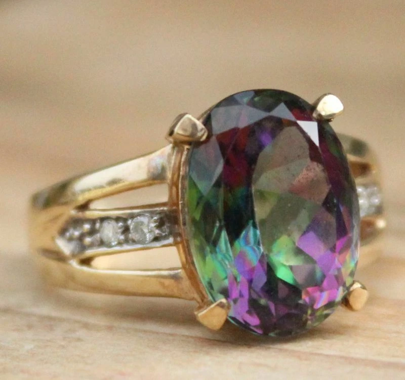 Mystic topaz cheap gold ring
