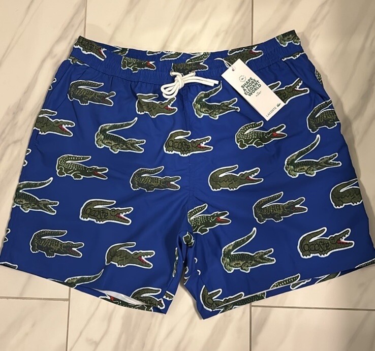 Lacoste Men's All Over Croc Swim Shorts Blue Green New