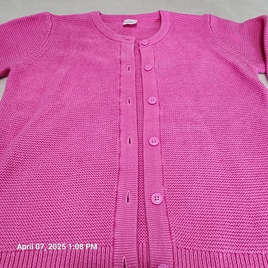 Cardigã suéter Hanna Andersson meninas EUA 12/150 rosa quente malha botão para cima - Imagem 2 de 4