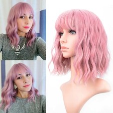14" Pastel Wavy Wig w/ Air Bang Girl Women's Curly Wavy Short Bob Wig Synthetic