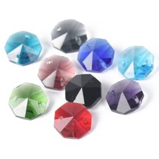 10pcs Octagon Prism 14mm Two Holes Faceted Crystal Glass Loose Connector Beads