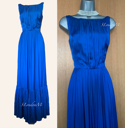 Royal Blue Crinkle Maxi Long Gown Party 
