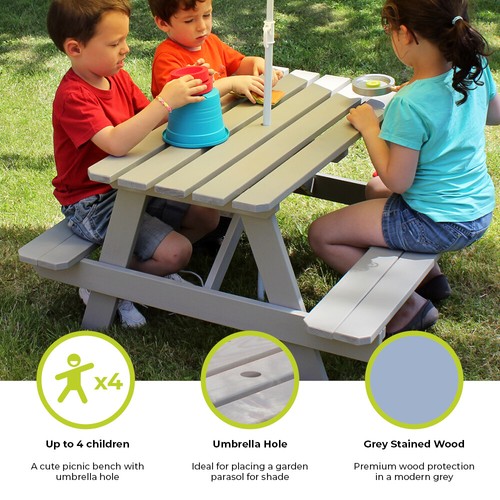 SOULET Childrens Picnic Table 90cm x 91cm Outdoor Kids Table with Umbrella Hole - Picture 8 of 8