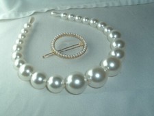 VINTAGE FAUX PEARL HEADBAND HAIRBAND BARRETTE UP DO HAIR ACCESSORY