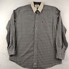 Wrangler PBR Shirt Button Down Long Sleeve Western Rodeo Men's Medium Gray Plaid