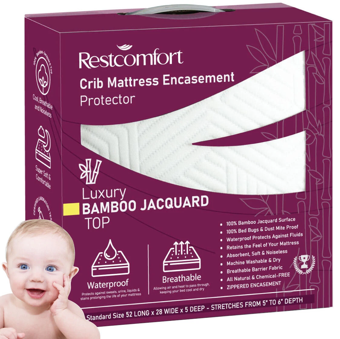 Crib mattress top bed bug protector
