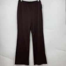 Abound Womens Ribbed Pull On Lettuce Hem Wide Leg Pants in Brown Coffee SZ M NWT