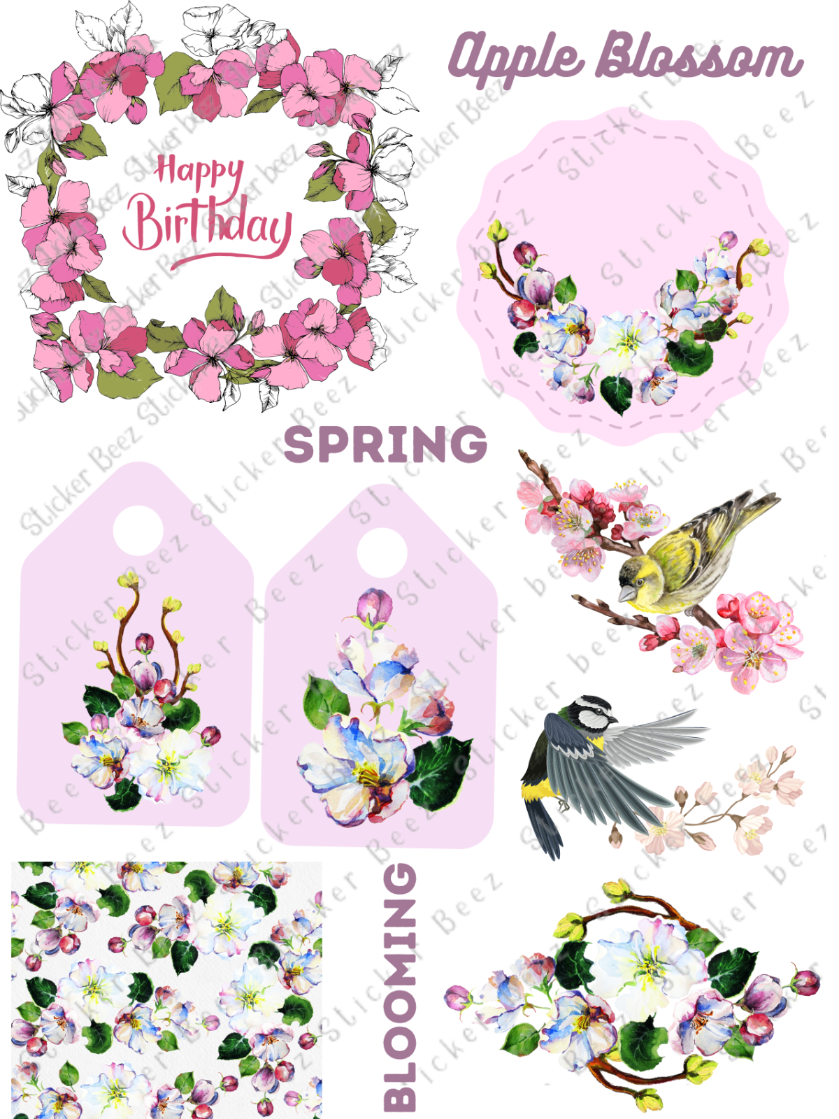 Apple Blossom Collage Sheet Ephemera Supplies For Scrapbooks Junk Journals Cards