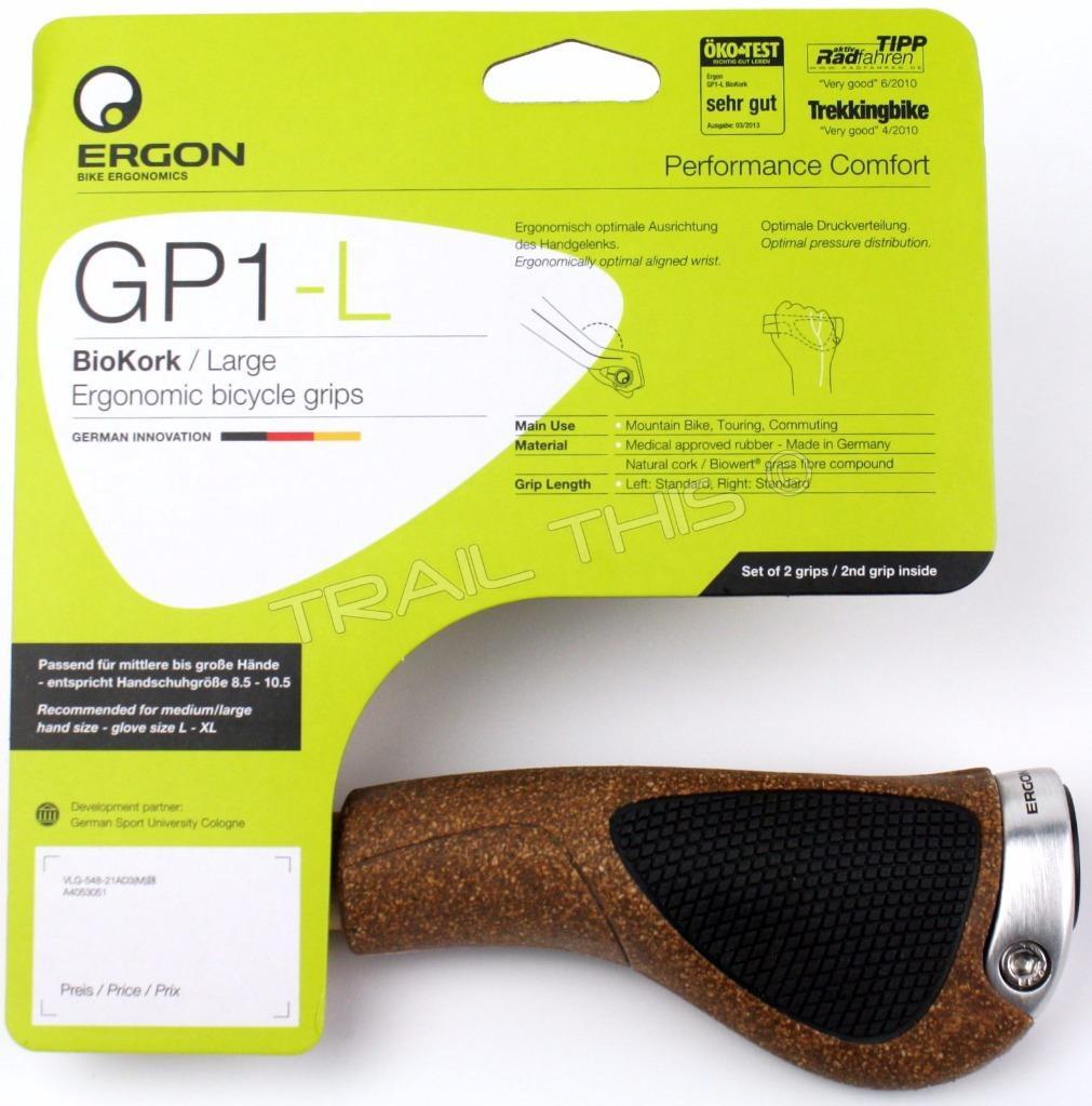 Ergon GP1-L Ergo BioKork Large Handlebar Bike Grips MTB Commute Bar Ends