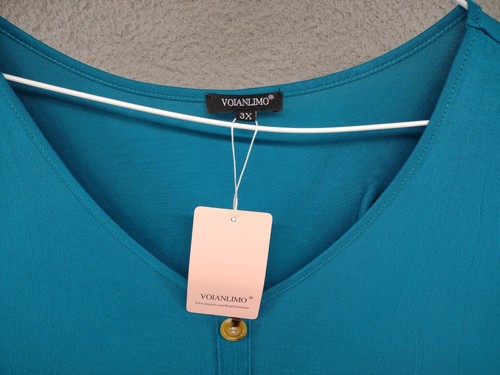Voianlimo Faux Button Short Sleeve Summer Dress Blue Women's Plus Size 3X NEW - Picture 2 of 11