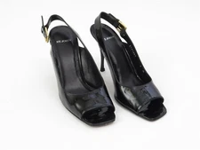 St John Black Patent Leather Open Square Toe Slingback 4" Heels Womens 9 M