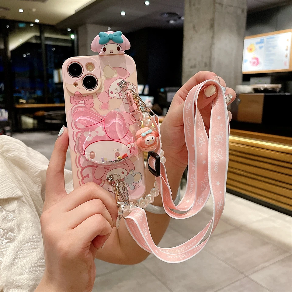 Funda protectora Sanrio Cinnamoroll Kuromi con cordón colgante para iPhone Foto 4 de 4