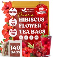 Premium 140 Hibiscus Flowers Tea Bags, 100 Natural, Handmade Pure from Hibi