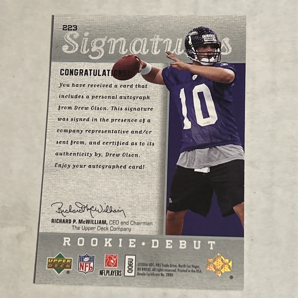2006 Upper Deck Rookie Debut - Signatures Drew Olson #223 (AU, RC) - Image 2 of 2