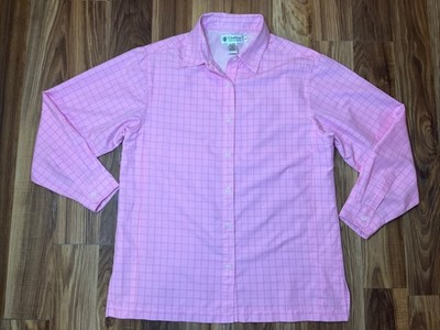 Coolibar Button Shirt Mens M Pink Checkered Fishing Vented Roll Tab Performance