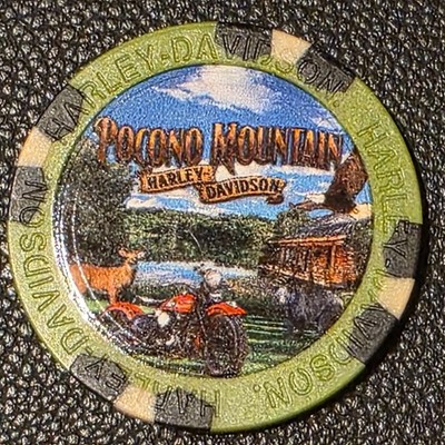 POCONO MOUNTAIN HD ~ PENNSYLVANIA (Army Grn/Black Wide Desgn4) Harley Poker Chip
