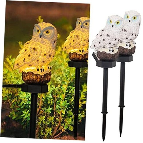 2 Pack Owl Figure Solar LED Lights, Resin Garden Waterproof Decorations with