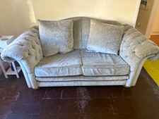 Grey Velvet 2 Seater Sofa w/ Removable Cushions Silver Frame 208x112x75