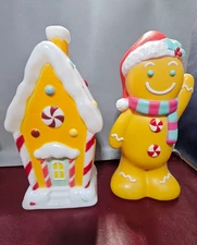 Holiday Time 11 Inch Light Up Tabletop Christmas Blow Mold Gingerbread Man House