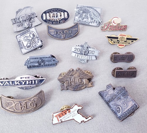 Lot of 16 Vintage Harley Davidson, Indian Motorcycle Metal Pins HOG Mixed
