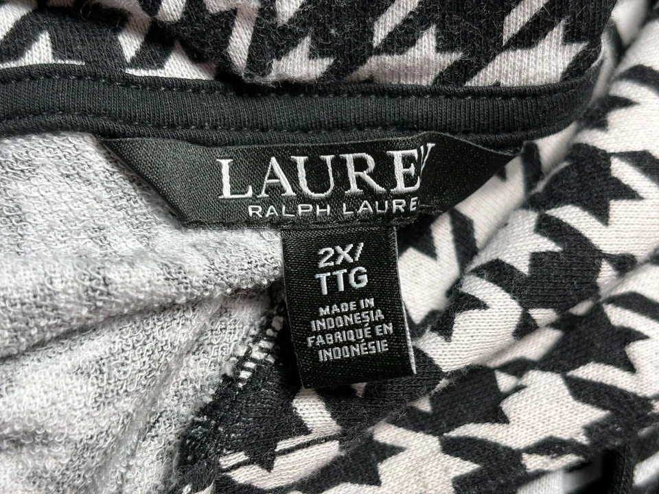 Sudadera con capucha de felpa francesa pata de gallo Lauren Ralph Lauren para mujer talla 2X Foto 3 de 4