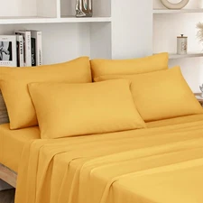 HOMEIDEAS Queen Size Bed Sheets 6 Piece Set Gold Extra Soft Brushed Microfiber 1