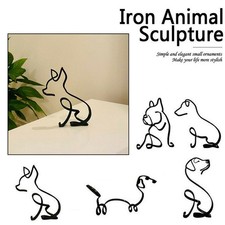 Iron Art Figurine Simple Statue Modern Animal Sculpture Abstract Dog Ornament