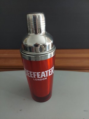 Beefeater London Gin Cocktail Shaker Red Clear Plastic, Stainless Interior & Top