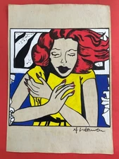 Roy Lichtenstein (Handmade) Drawing On Old Paper signed and stamped