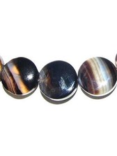 3 Beads of Black and White Sardonyx Agate 15mm Coin Beads 8580